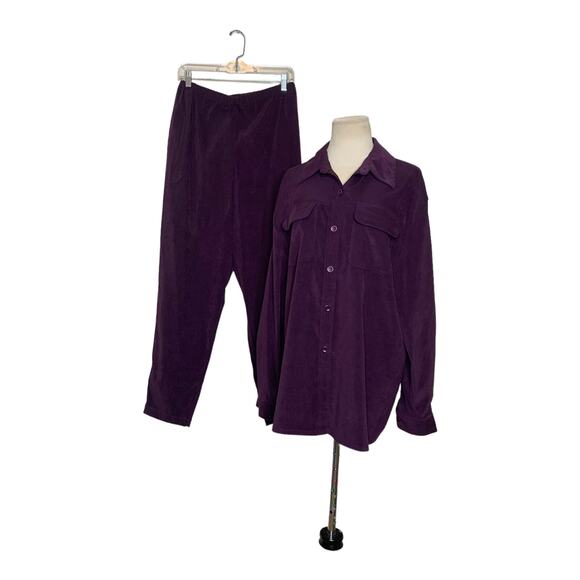 Lisa Joseph purple velour pull up pants and jacket set size Large - Picture 1 of 16